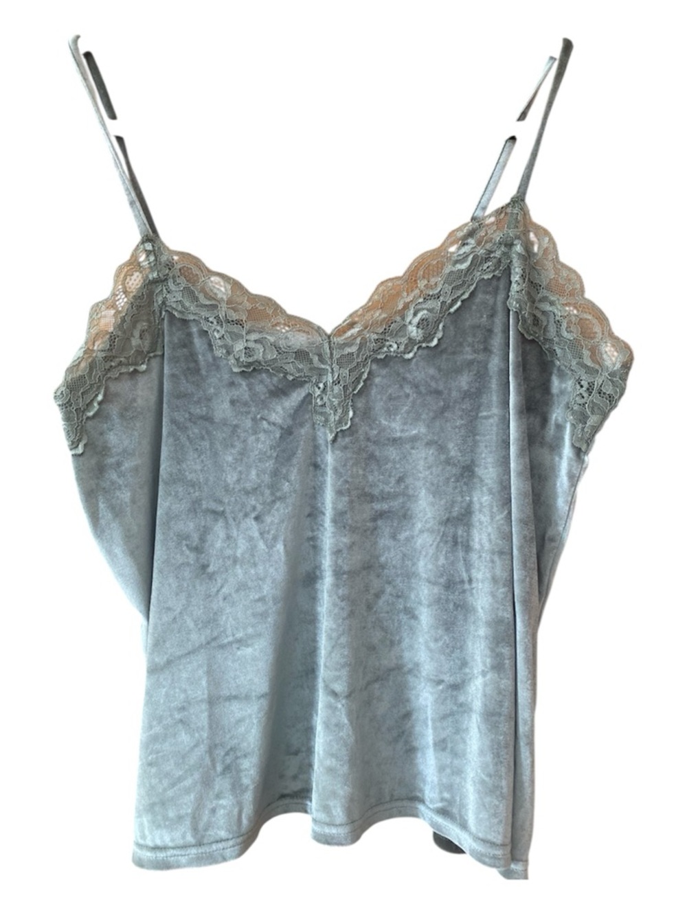 Danskin Velvet Lace Trim Cami Tank XL Sage Green Y2K Lingerie Style
